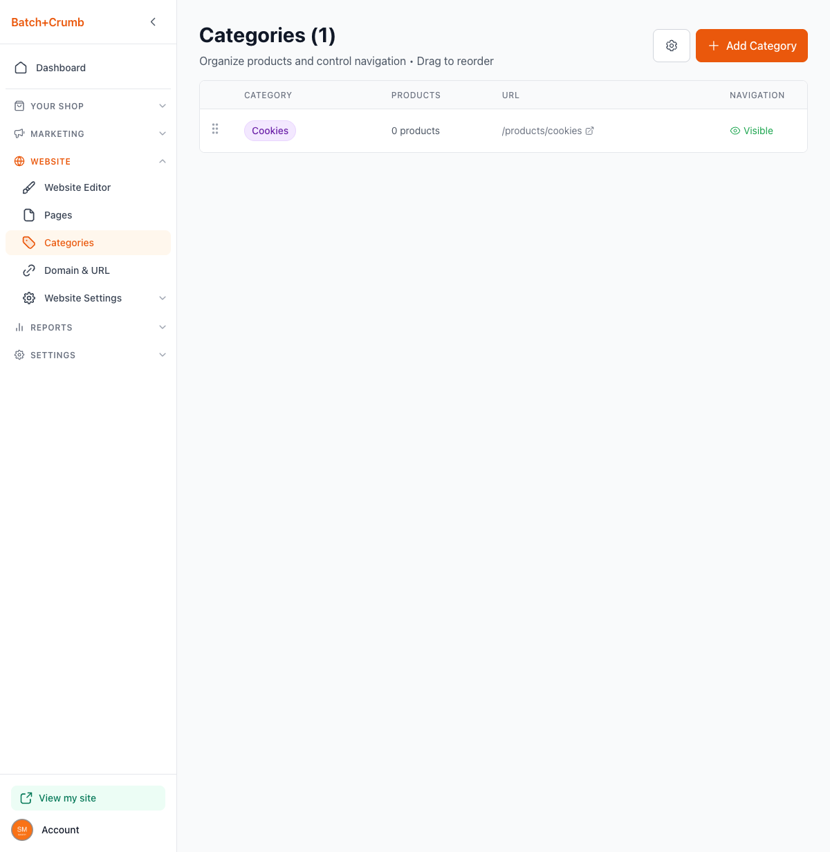 Category list with one category
