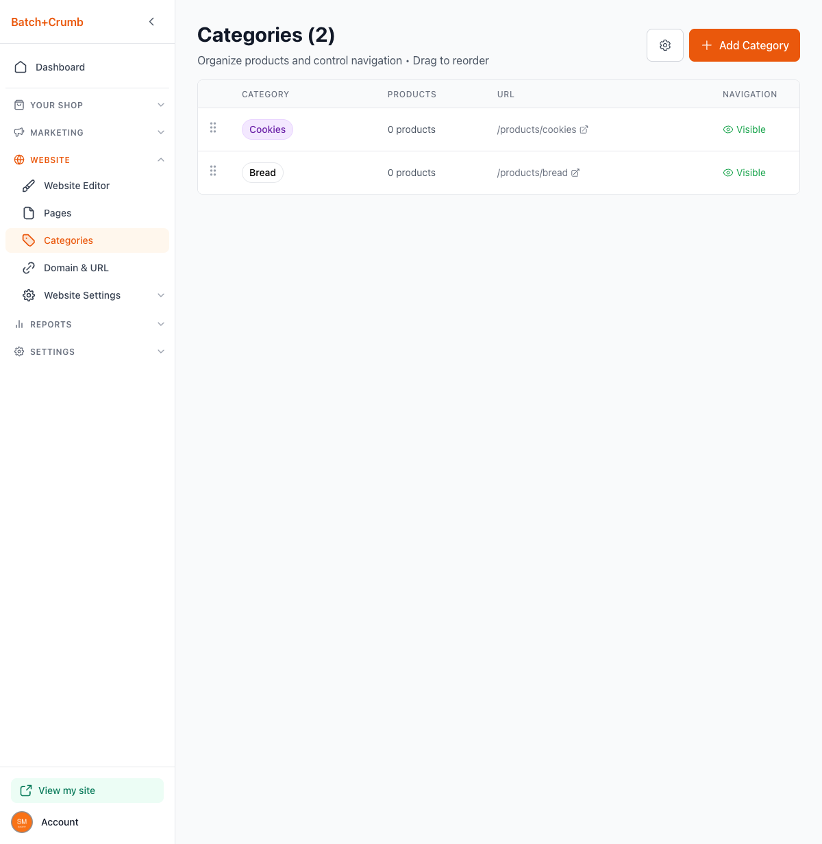 Category list with two categories