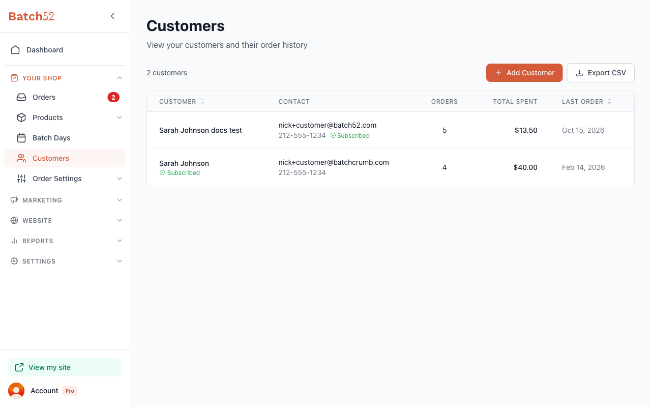 Customer list showing Subscribed badge under the customer name