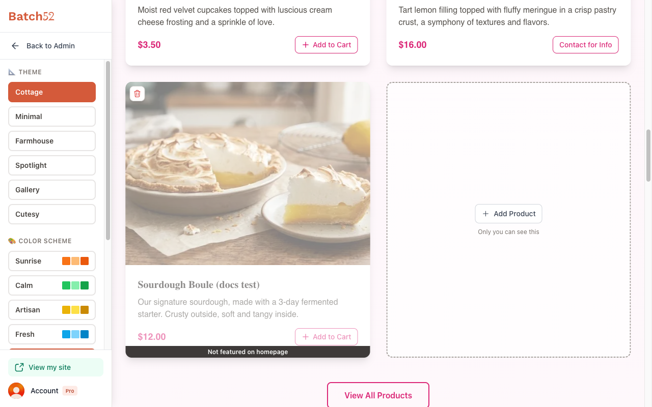 Cottage theme selected showing full-width hero layout
